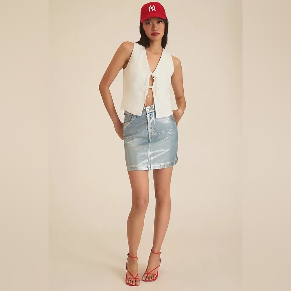 Pilcro Anthropologie Coated Denim Mini Skirt | Size 10
